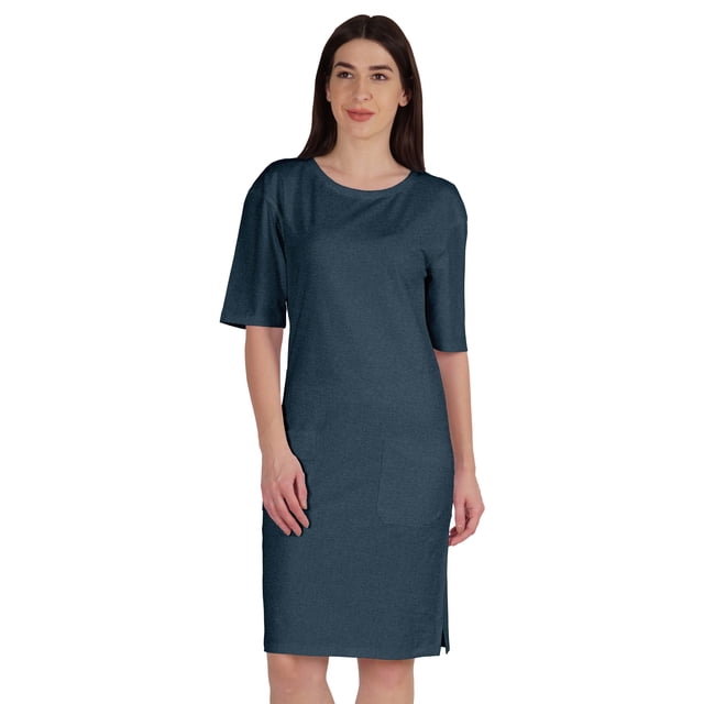Inkmeso Womens Elbow Sleeve Regular Fit Tshirt Dress With Front Pockets