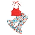 thumbnail image 2 of 4th of July Toddler Baby Girl Outfits Halter Crop Top and Floral Flare Pants Cute Fourth of July Clothes, 2 of 10
