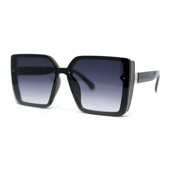 Womens Classy Rimless Plastic Squared Butterfly Diva Sunglasses Black Silver - Smoke