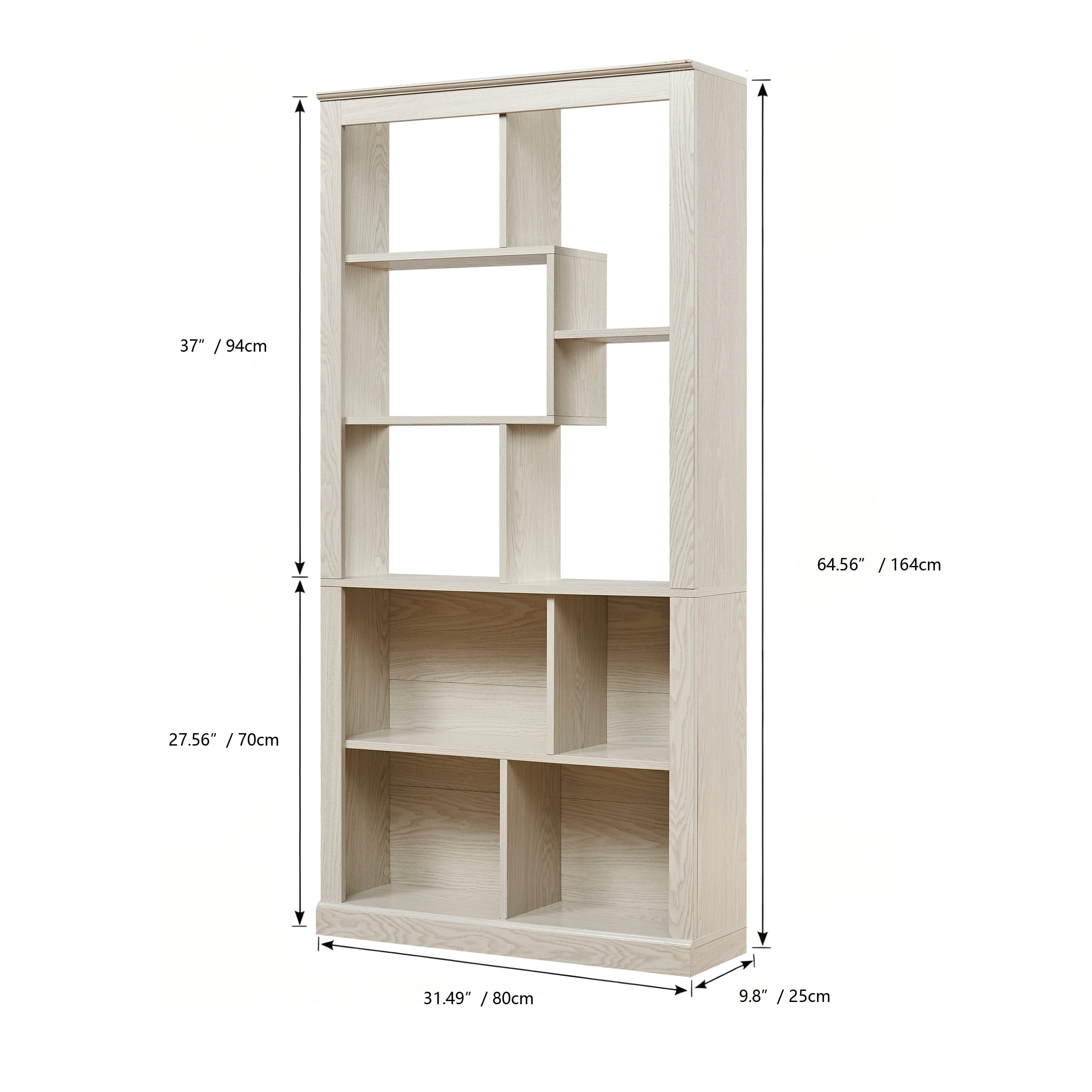 Free Combination Wood Open Bookshelf, Multi Space Display Storage Cabinet, Freestanding Bookcase with Anti-Tip Straps, Classified Storage Organizer for Living Room Bedroom Home Office