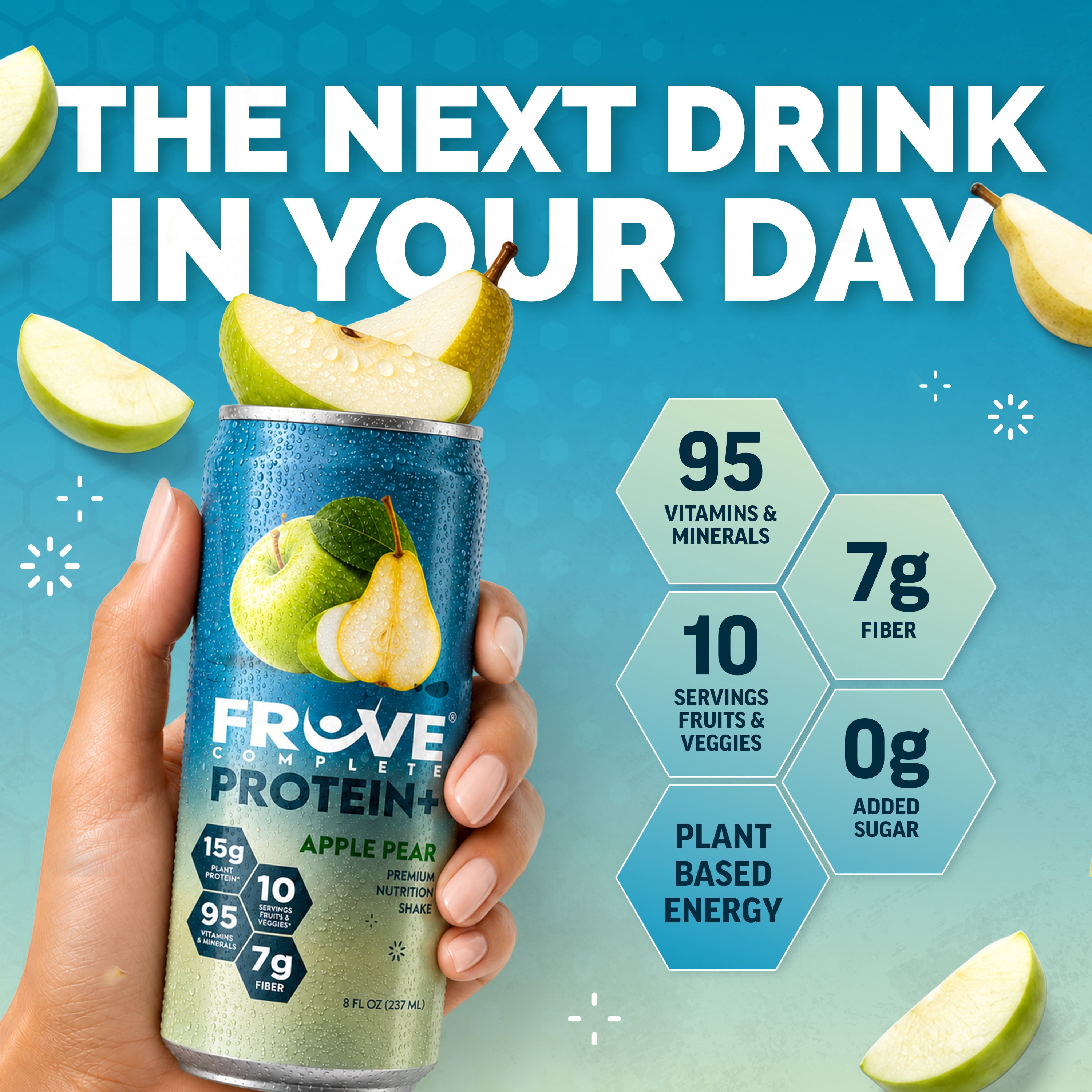 Fruve Complete Protein Nutritional Drink, Apple Pear, 8 fl oz, 4 Pack