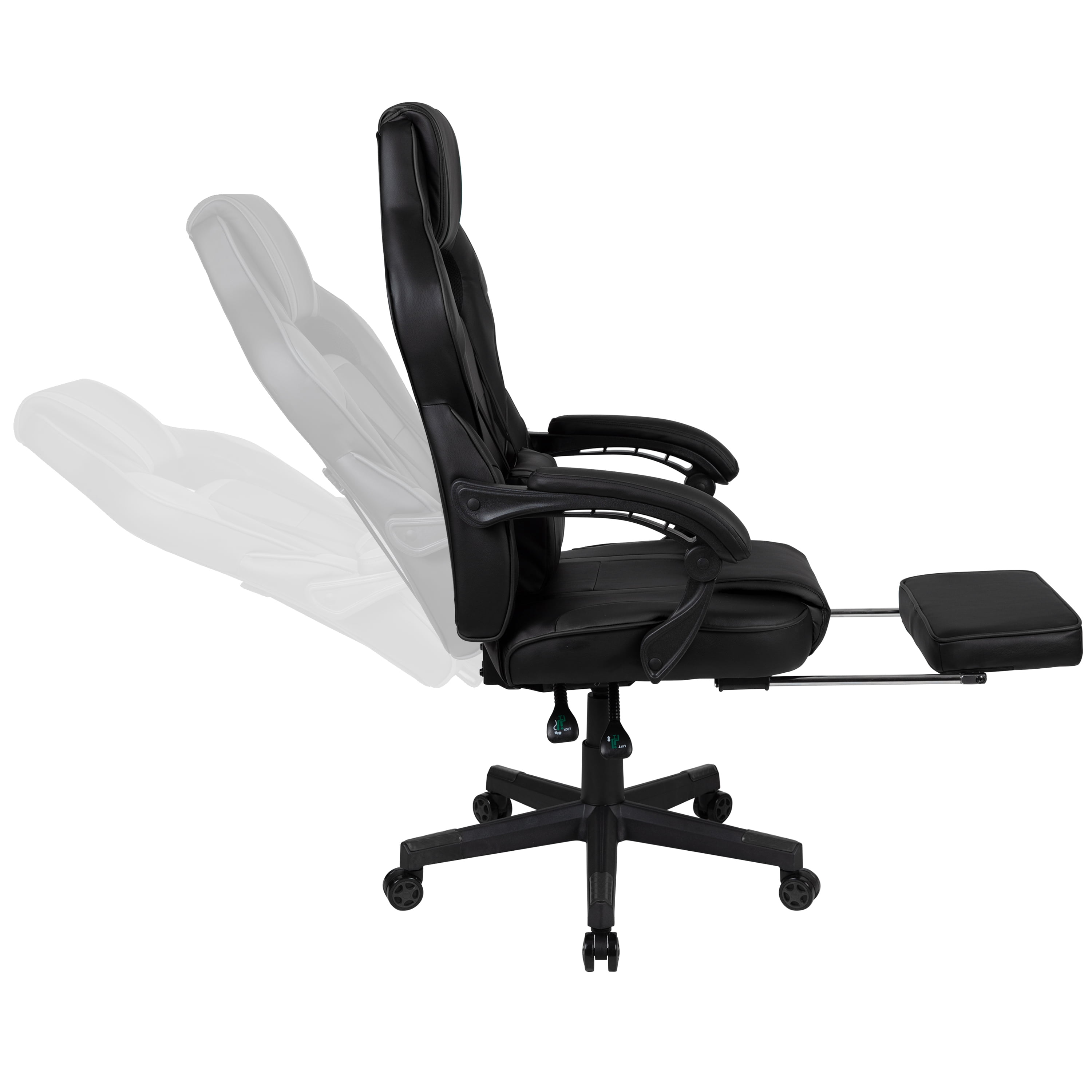 Emma + Oliver Black Ergonomic Gaming Chair -Recline Back/Arms, Footrest, Massaging Lumbar