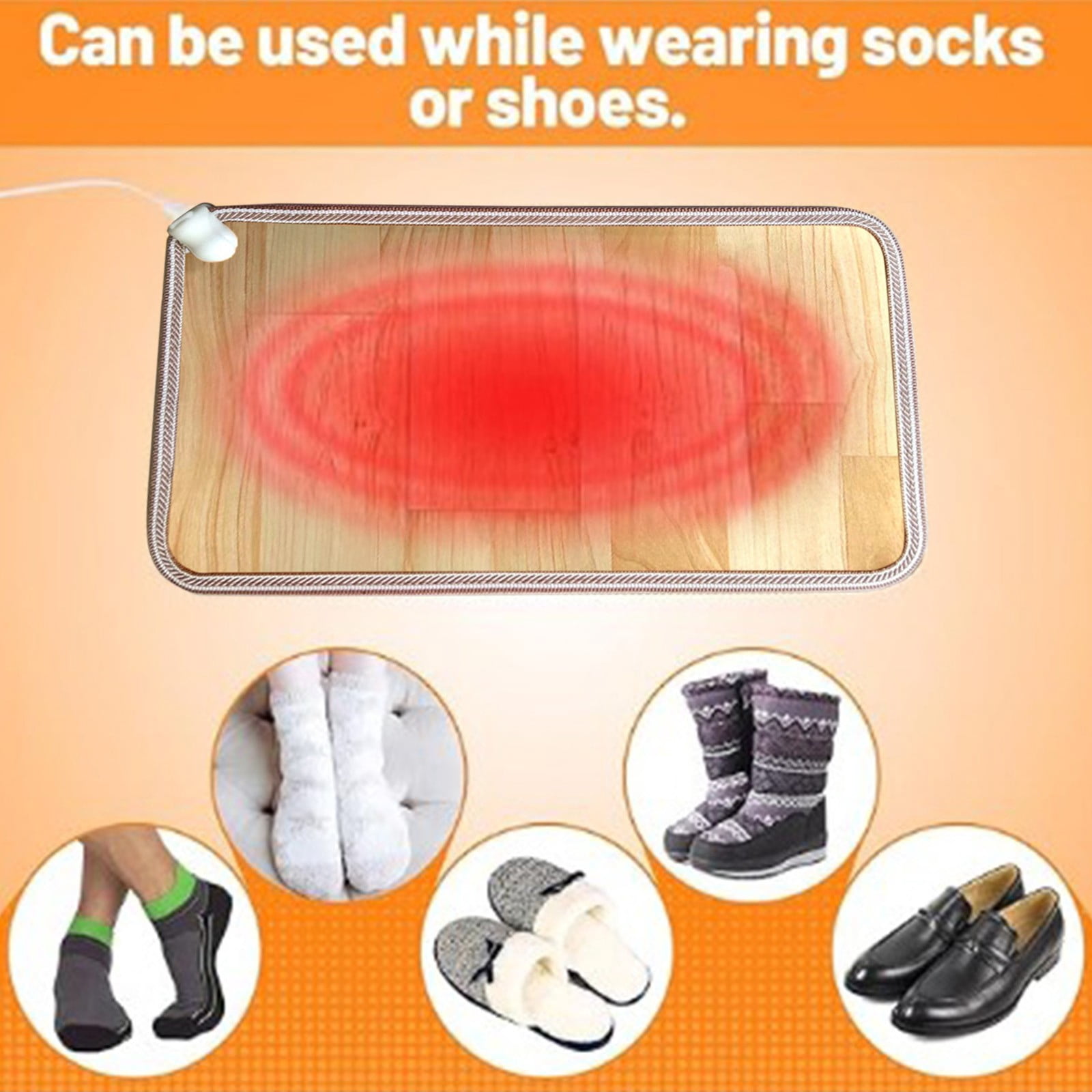 Christmas Decorations Indoor New Heated Floor Mat - Foot Warmer Under Desk, 11.8x19.7in Heated Feet Relaxation for Home Office Desk, Winter 110V Heating Pad with 3 Timers, Brown