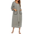 thumbnail image 6 of Womens Robes Dressing Gowns,Women Zipper Robe Short/Long Sleeve Housecoat Soft Zip Up Bathrobe with Pockets Nightwear Sleepwear, 6 of 7