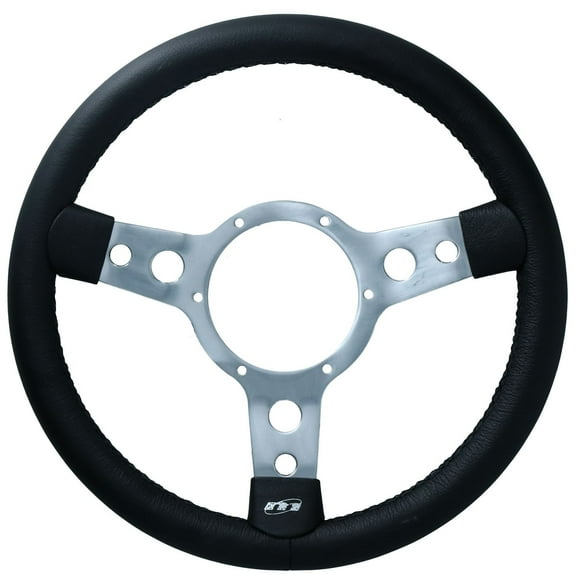13" Traditional Classic Car Steering Wheel Black Leather 3 Spoke Centre 6 Hole