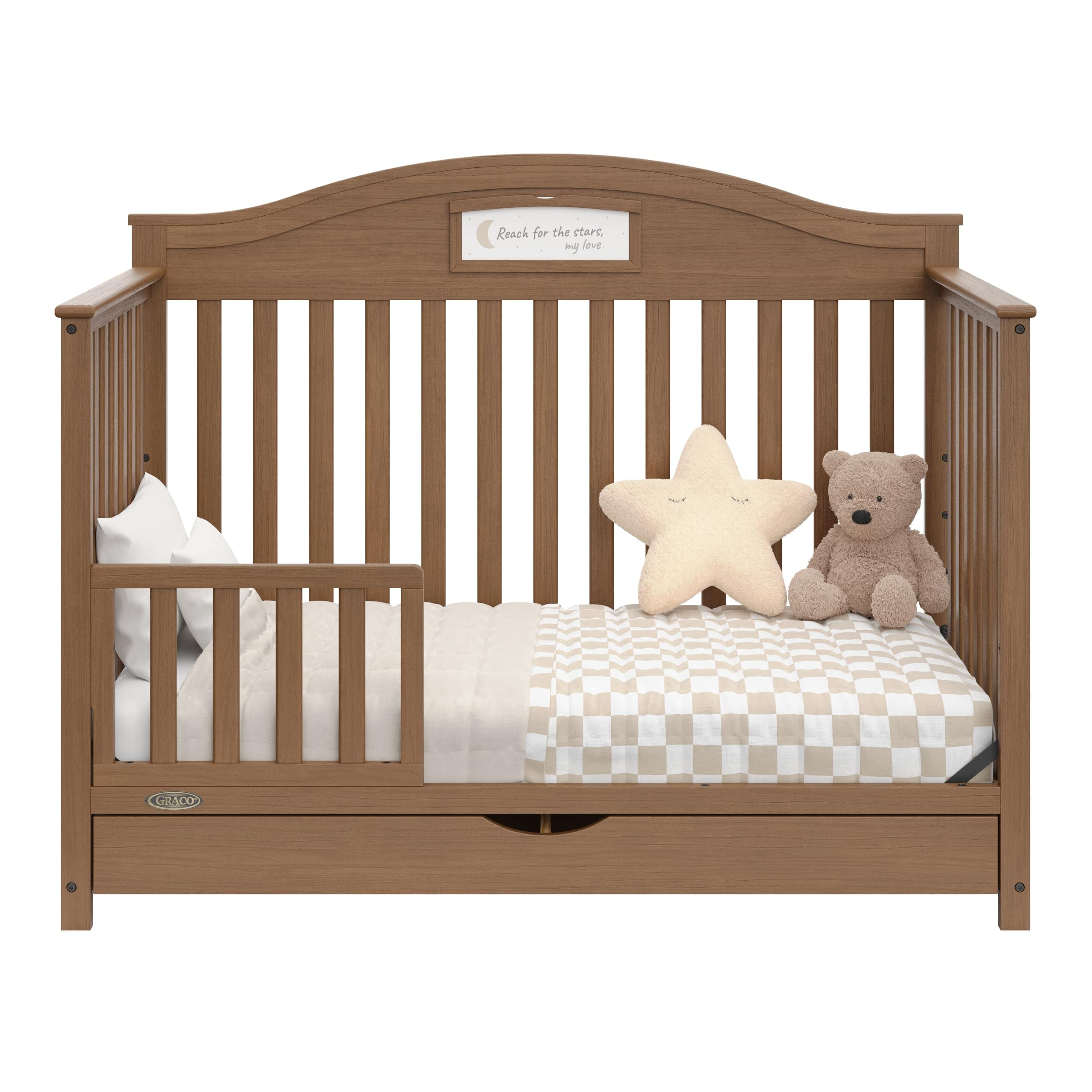 Graco Story 5-in-1 Convertible Baby Crib with Drawer and Reversible Headboard, Hazelnut