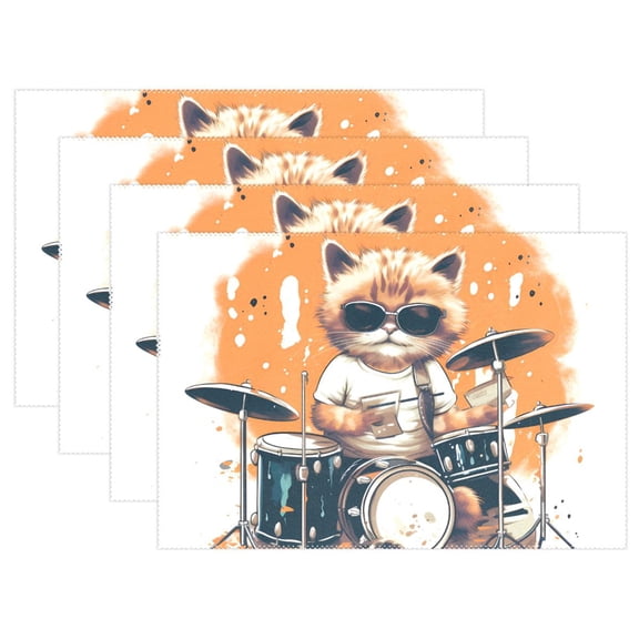 Cat Rack Drum 12×18 inch Placemats Heat Resistant Washable Foldable Rectangular Placemats Set Decoration Indoor Outdoor for Kitchen Dining Table 1PC