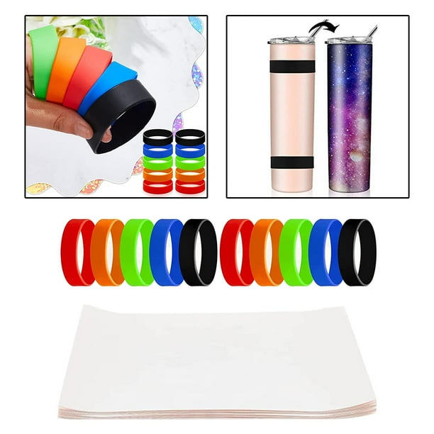 Bandas de silicona,Cinta elástica de vaso de bandas de silicona de sublimación,Soporte de papel para botellas de agua resistente al calor,Bandas de Silicona para Vasos perfecl Bandas de silicona