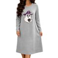thumbnail image 2 of Taqqpue Womens Halloween Cotton Nightgown Long Sleeves Round Neck Sleepshirt Print Nightshirt Casual Plus Size Knee Length Sleep Dress Pullover Halloween Pumpkin Printed Sleep Shirt for Women, 2 of 6