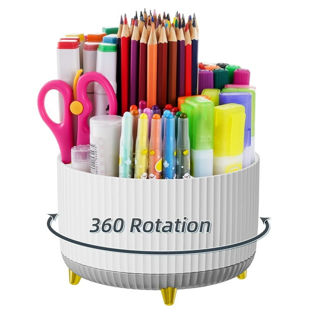 Organizador de escritorio Marbrasse con soporte para bolígrafos giratorio de 360°, 5 compartimentos