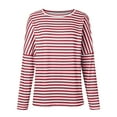thumbnail image 5 of larppty Long Sleeve Shirts for Women Striped Crewneck Loose Fit Tunic Tops Fashion Color Block T-Shirt (Red, XXL), 5 of 6