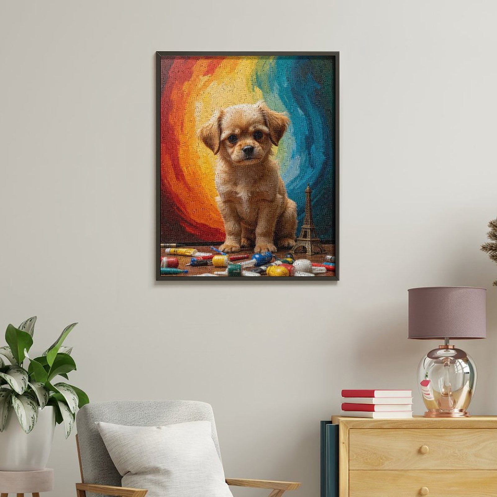 Paint By Numbers Kit for Adults Beginner - Cute Puppy Art Paris Colors DIY Canvas Painting Kits for Adults, Frameless Paint By Number for Adults for Home Wall Decor 16x20 Inch