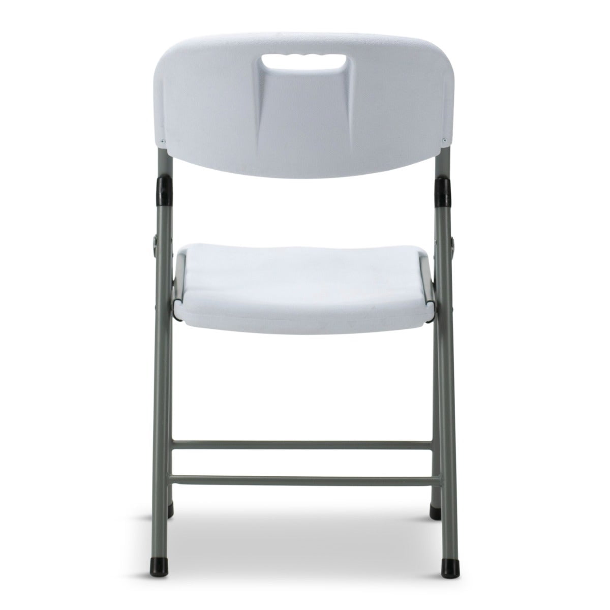 Titan Series Blow Molded White Plastic Folding Chair with Gray Frame - 4 Pack