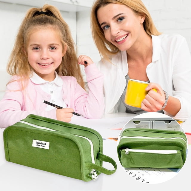 Quinlirra - Estuche de lona para lápices (1 unidad), gran capacidad, para estudiantes de secundaria, niñas y niños, ideal para estudiantes de primaria y secundaria. Se puede colocar en vertical.