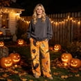 thumbnail image 2 of Trgacdwlo Halloween Fuzzy Pajama Pants Vintage Ghost Pattern Wide Leg Fleece Pj Pants Women Elastic Waist Winter Cozy Warm Lounge Pants Women, 2 of 6