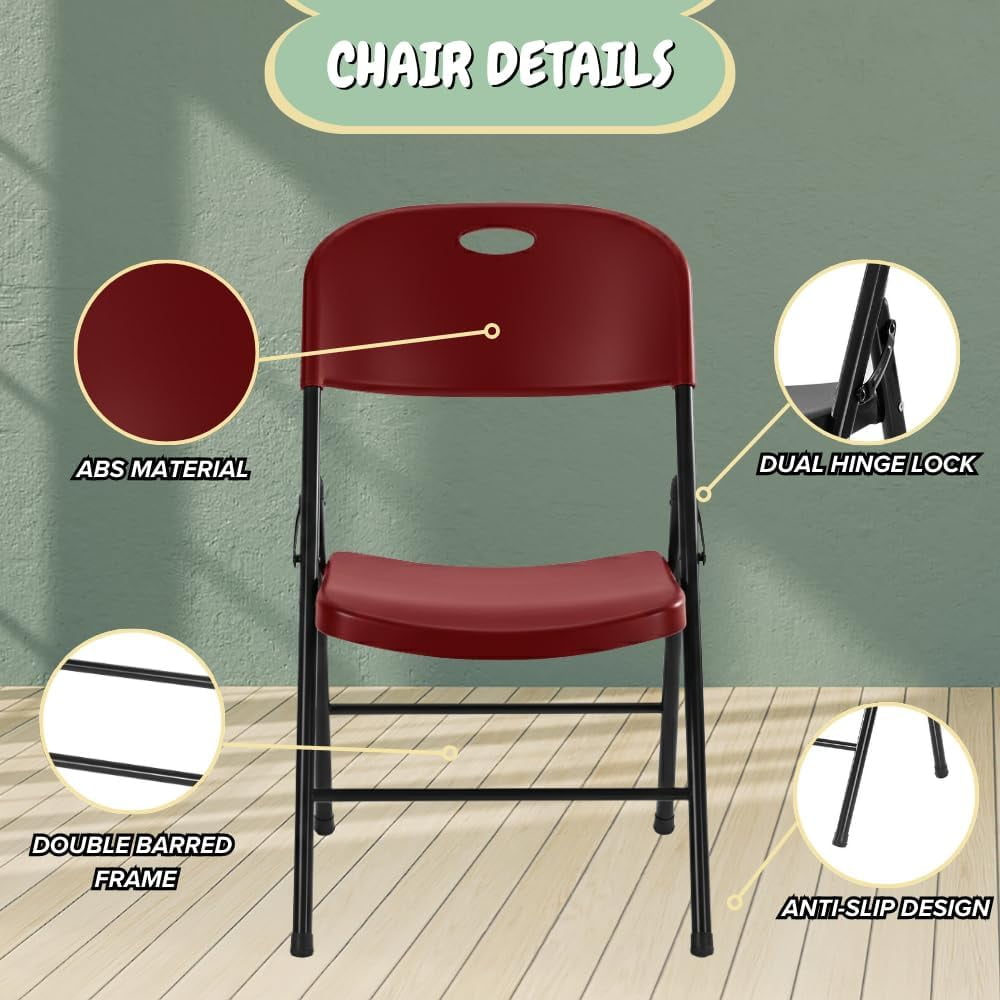 CYCLONE S·O·U·N·D Heavy Duty Plastic Foldable Chair for Adults, Portable Folding Chair for Patio, Backyard, Party, or Wedding — Comfortable Stackable Outdoor Chair, Red (2 Pack)