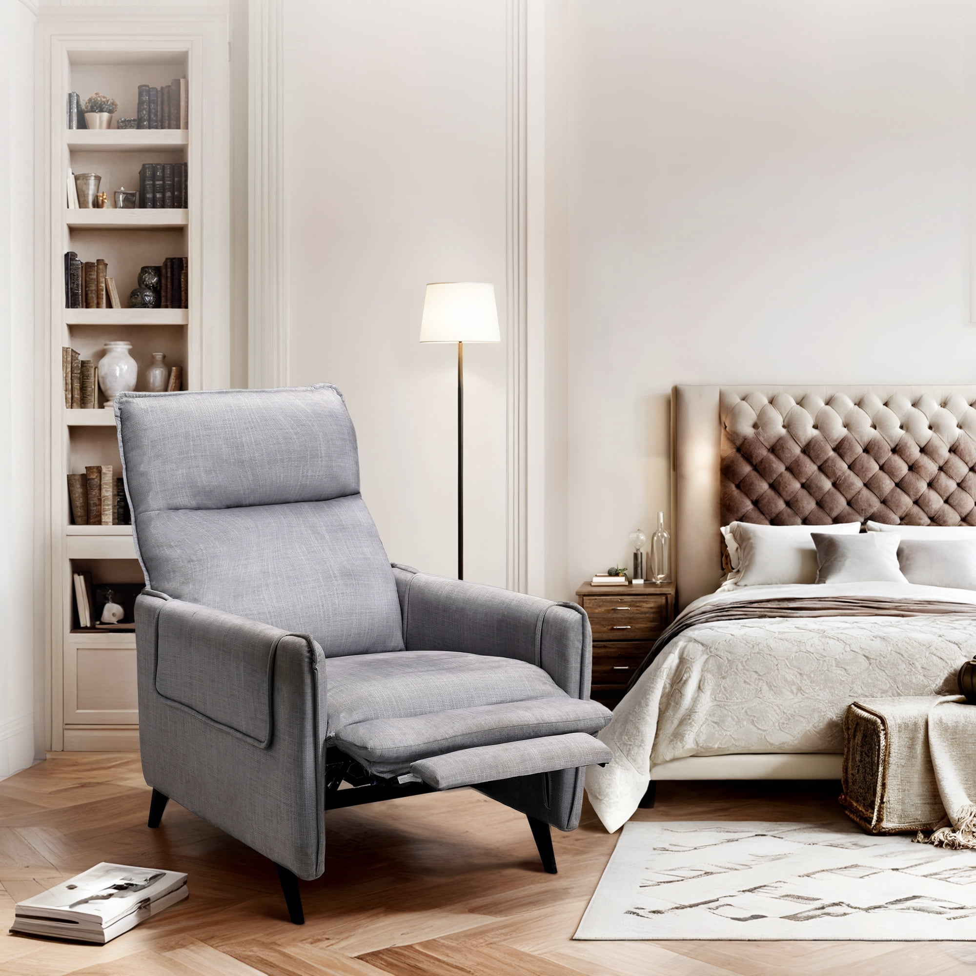 FlexiSpot Massage Push Back Recliner Chair for Living Room, Single Reclining Sofa Chair,Width 22",Small Recliners for Small Spaces,Comfortable flannel fabric with a lustrous feel,Gray
