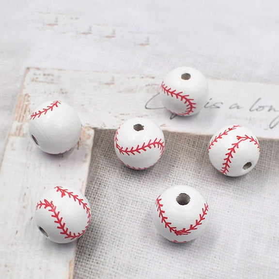 YEAHIBABY 50Pcs Round Baseball Loose Beads Jewelry Making Supplies White Wood Craft Making for Families