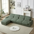 thumbnail image 2 of 126" Oversized Modular Corduroy Sofa with Waist Pillows&Back Cushion, L-Shaped Upholstered Sofa with Ottoman&Cup Holders, 4-Seater Convertible Sofa with Charge Port, for Living Room, Green, 2 of 9