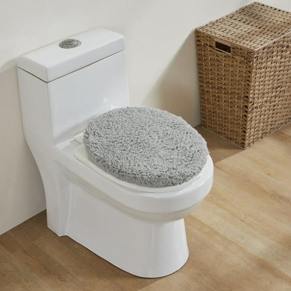 Better Trends 18"x20" Premium Toilet Lid Cover 100% Cotton Tufted Bathroom Rug Water Absorbent Reversible Machine Washable Silver - Lux Collection