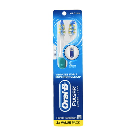 Oral-B Pulsar Expert Clean Battery Powered Toothbrush, Medium, 2 (Best Way To Clean Toothbrush)