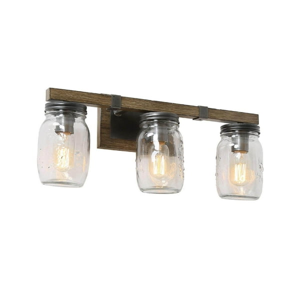 LNC 3-Light Black and Antique Brown Mason Jar Glass Bathroom Vanity Light