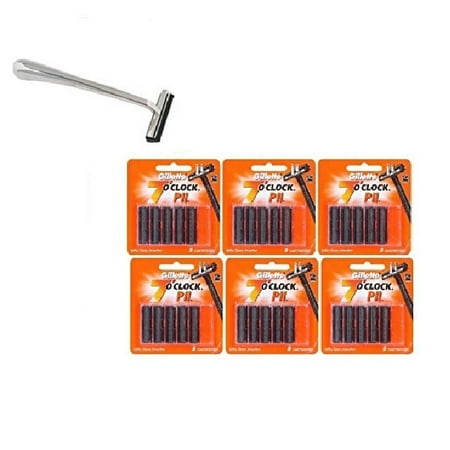 Trac II Chrome Handle + Gillette 7 O' Clock PII 5 ct. Refill Razor Blades (No Lube Strip) (Pack of 6) + 3 Count Eyebrow