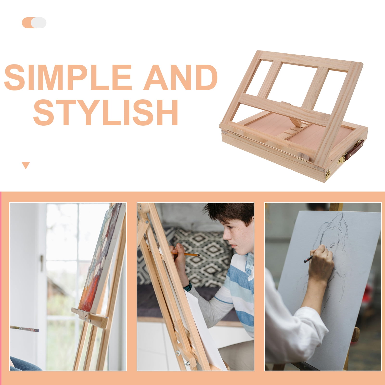 Luxshiny Wooden Tabletop Easel with Paper Holder, 360° Rotation, Khaki Color, 13.4 x 10.2 x 2.0 Inches for Drawing and Painting