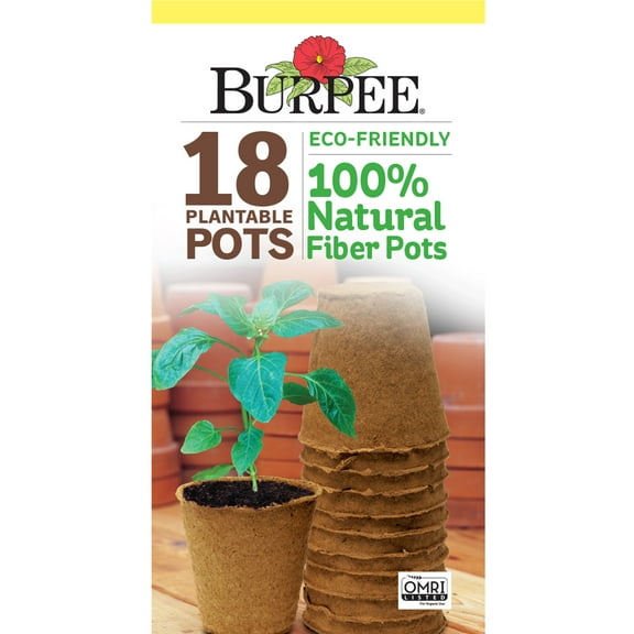 Burpee Eco-Friendly 3" Round Fiber Pots for Seed Starting - 18 Fiber Pots per Package