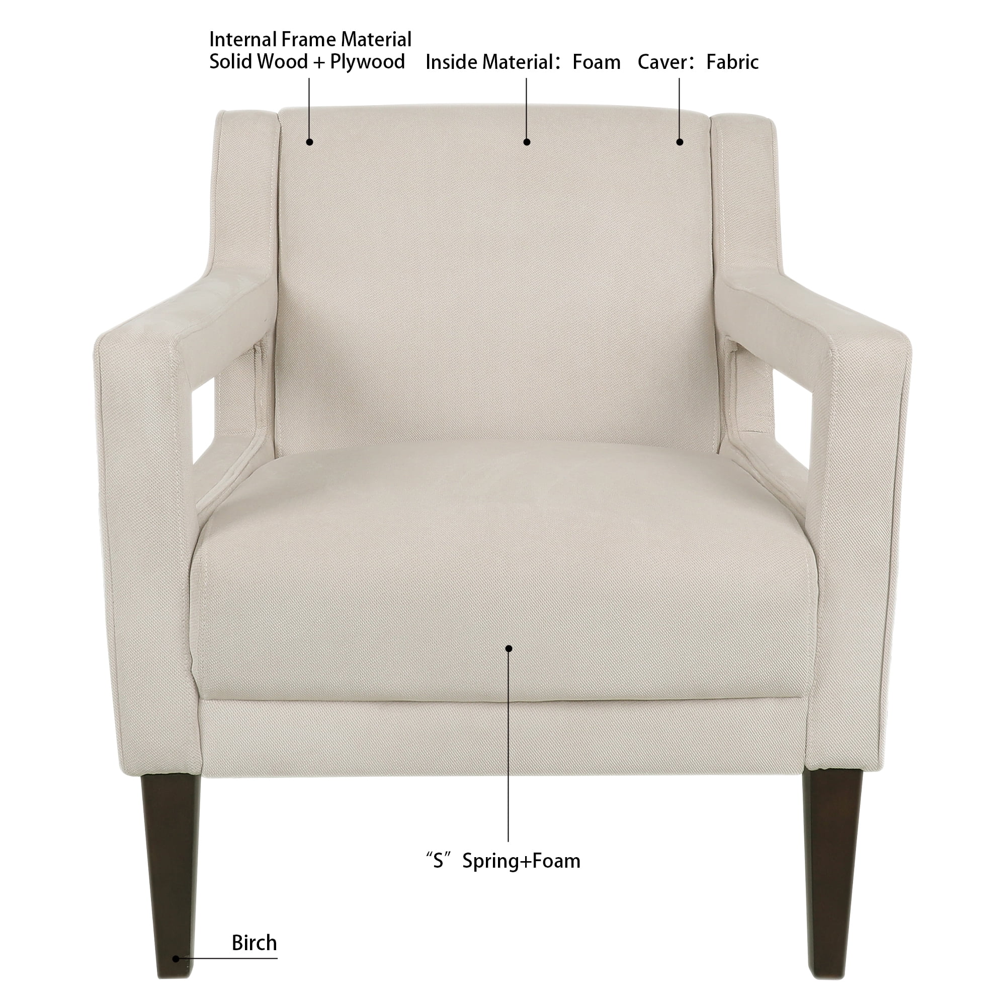Kadyn 28.5" Wide Hollow Shape Arm Accent Chair, Modern Fabric Armchair for Living Room, Upholstered Fabric Accent Chair with Armrest, Cream White Kadyn 28.5" Wide Hollow Shape Arm Accent Chair, Modern Fabric Armchair for Living Room, Upholstered Fabric Accent Chair with Armrest, Cream White