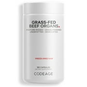 Codeage Beef Organs, Grass-Fed, Freeze-Dried, Non-Defatted, Desiccated Glandular Supplement, Non-GMO, 180 ct