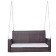 thumbnail image 2 of Espresso Wicker Porch Swing 7ft Hanging Chain with Cream Padded Cushion, 2 of 5