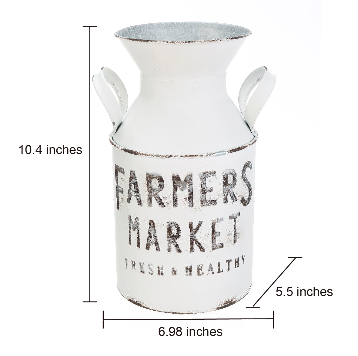 (3 pack) Mainstays Farmers Market Metal Milk Jug Décor with Handles, White, 10.4" H