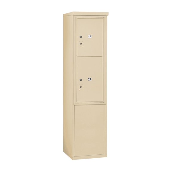 11 Door High Free-Standing 4C Horizontal Parcel Locker with 2 Parcel Lockers in Sandstone with USPS Access