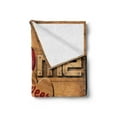 thumbnail image 2 of Saying Soft Flannel Fleece Throw Blanket, Words with Heart Shapes on Wooden Planks Log Cabin Country House, Cozy Plush for Indoor and Outdoor Use, 50" x 60", Pale Brown Red Black, by Ambesonne, 2 of 5
