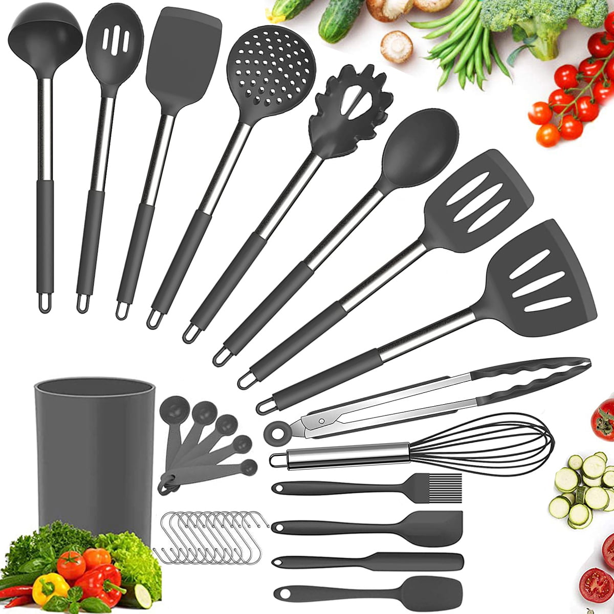 Premium 8 Piece FDA Silicone&Stainless Steel Cooking Utensil Set Kitchen Gadgets 
