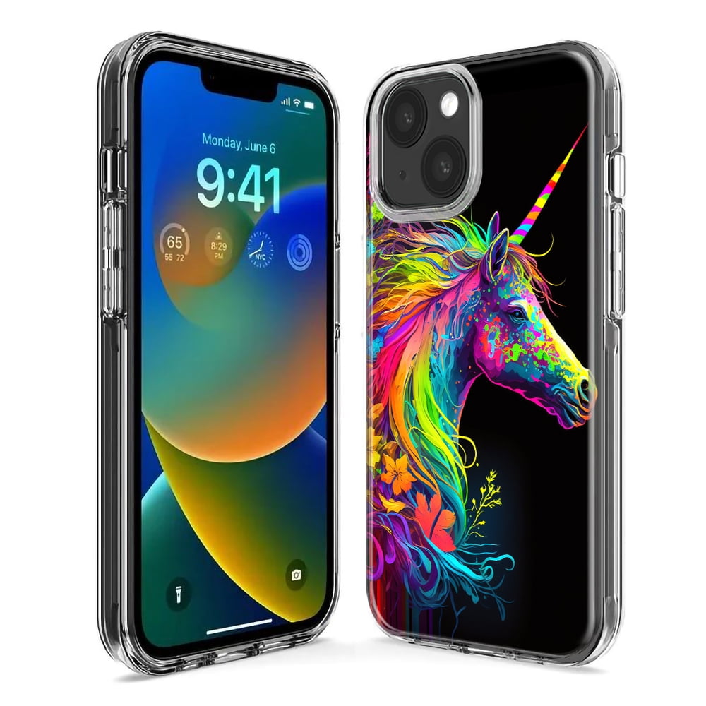 レインボー Apple iPhone Xs MUNDAZE Apple iPhone XS Max Neon Rainbow Glow Unicorn Floral