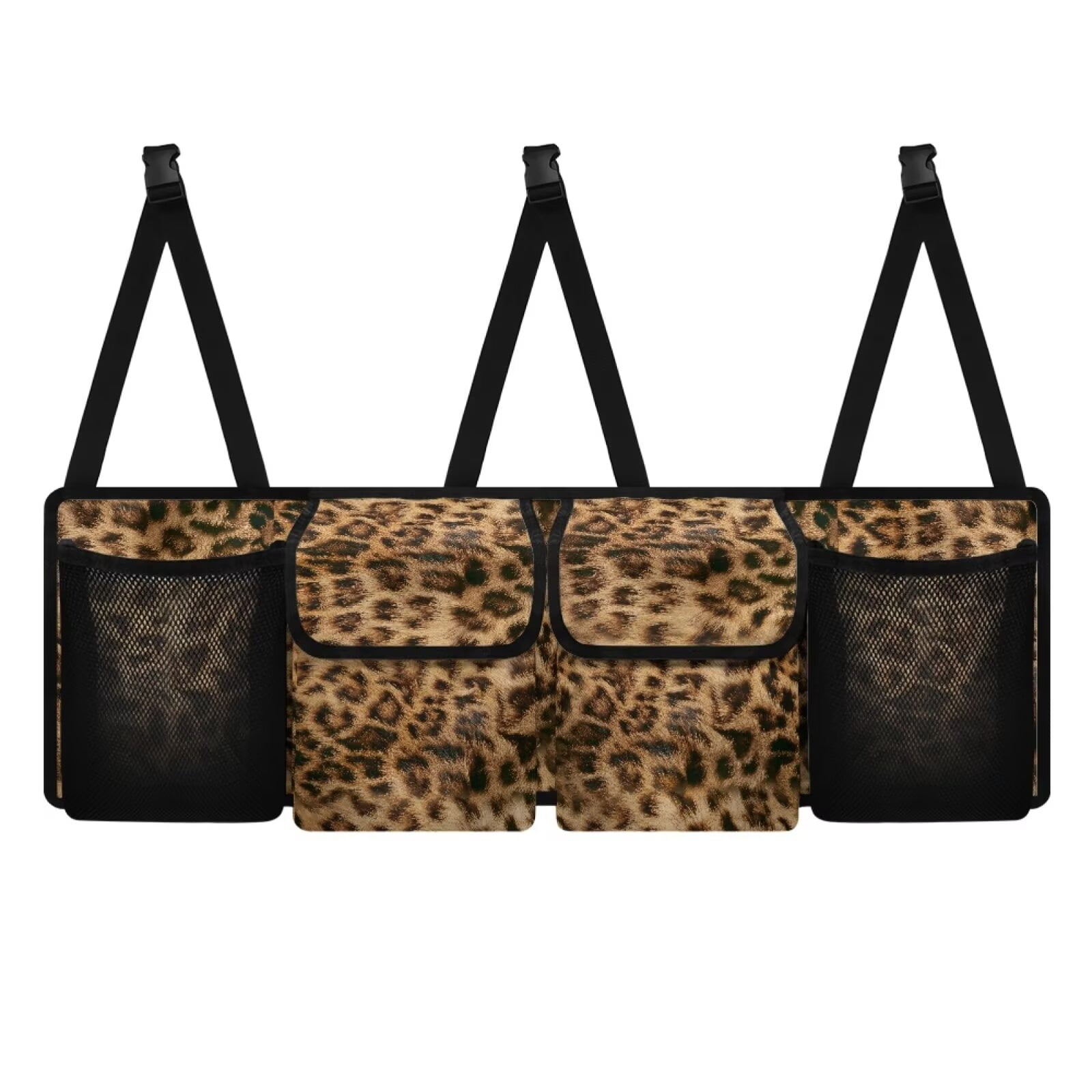KUIFORTI Car Trunk Organizer Brown Leopard Print Car Storage Organizer Stylish Back of Car Seat Organizer, Breathable Car Trunk Organizer for Sedan, SUV, Trucks, Van