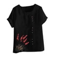 thumbnail image 4 of Lydiaunistar Blouse T-Shirt à Manches Courtes Imprimée Décontractée pour Femmes Grande Taille, Lin Coupe Ample pour Travail Quotidien Vacances Mode Noir, 4 of 4