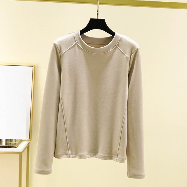 Pijama de manga larga para mujer, moda de invierno, terciopelo, color liso, cuello redondo, manga larga, parte inferior, camisa cálida, ropa de casa, pijamas, blusa de poliéster para mujer