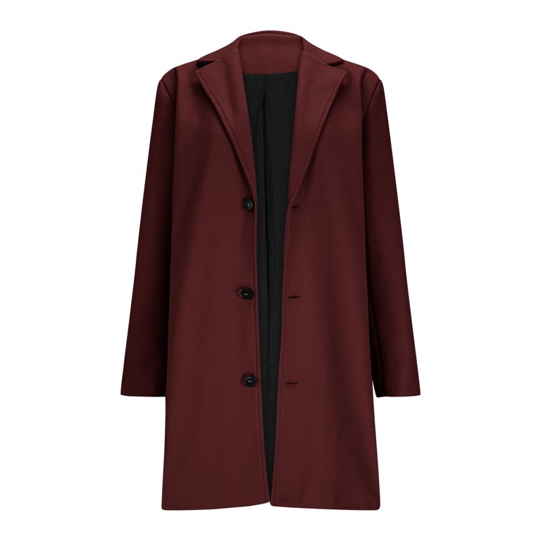 ladies formal dress coat Brnmxoke Long Dress Coats for Women formal Single Breasted Notched Lapel Wool Peacoat Warm Fall Winter Office Outerwear Trench Coat with Pockets Wine,XXL