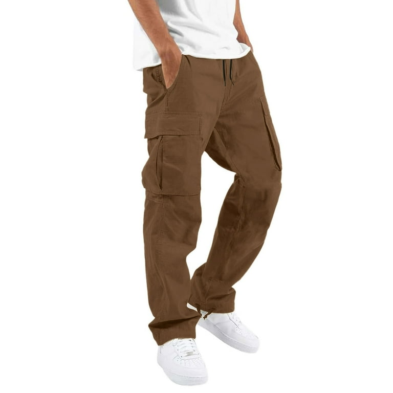 njshnmn Men s Outdoor Pants Waist Stretch Drawstring Relaxed Fit Tactical Work Joggers Pants Coffee L Walmart