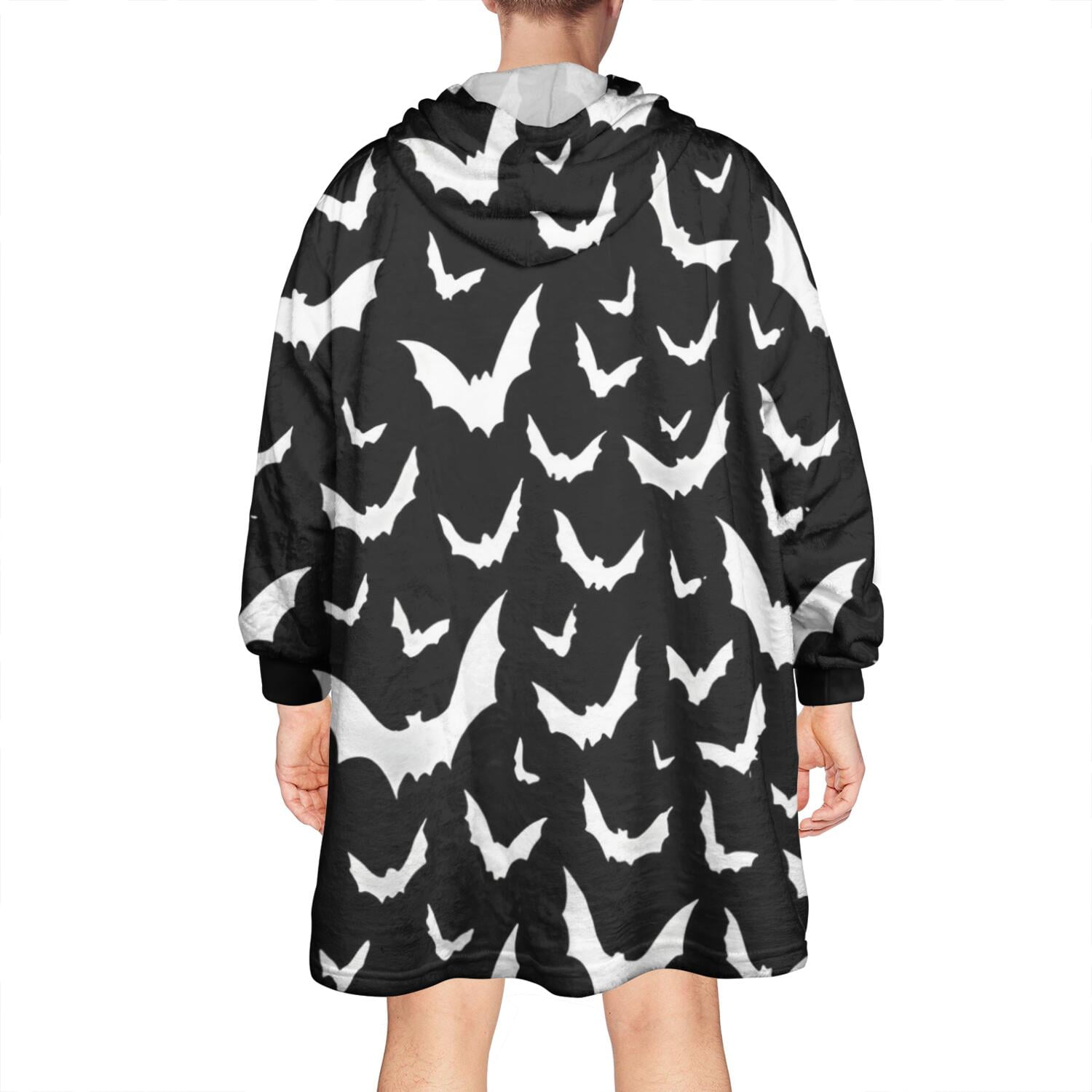 Wearable Oversized Blanket,Black Halloween Bat Silhouettes Wearable Blanket Hoodie for Adults,Cozy Hooded Blankets with Super Pockets,Super Warm Fuzzy Pullover for Women & Men