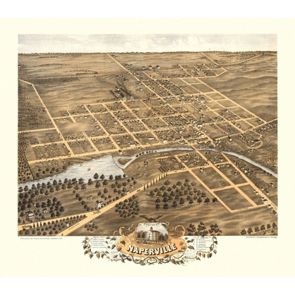 Antique Map of Naperville Illinois 1869 DuPage County Canvas Art -  (24 x 36)