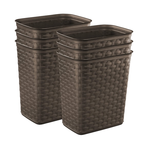 Sterilite Weave 3.4 Gallon Plastic Home/Office Wastebasket Trash Can (6 Pack)