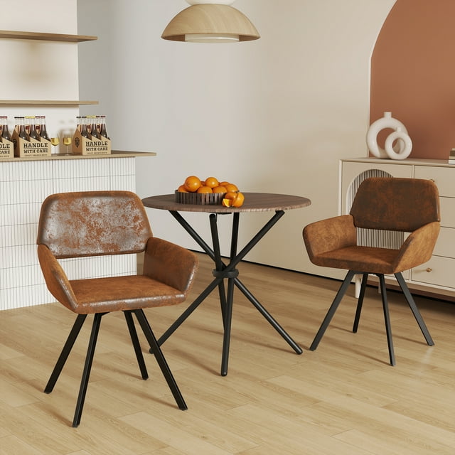 Homy Casa Modern 3-Piece Dining Set with 31.5 inch Faux Wood Round Table and 2 Swivel Chairs, Industrial Style for Small Spaces