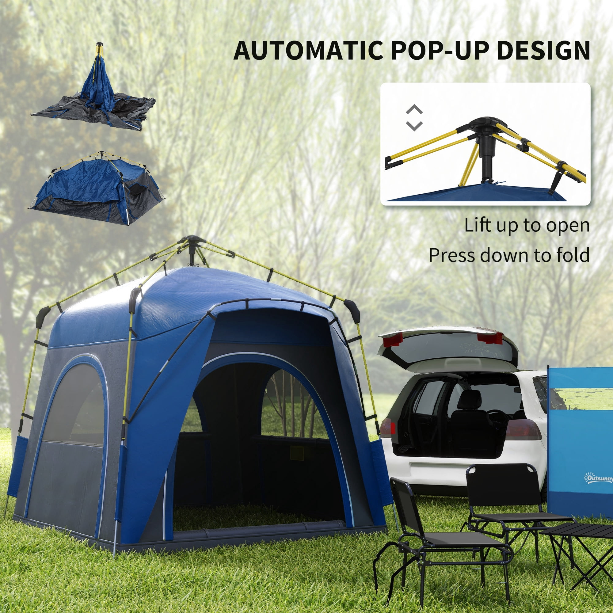 Camping Tents 4 Person Pop Up Tent Quick Setup Family Travel Tent w/ Windows, Doors Carry Bag Included