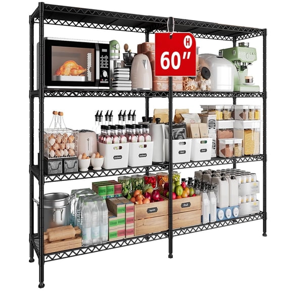 Sailvan 4-Tier Heavy Duty Metal Storage Rack,60"W x 14"D x 60"H Adjustable Wire Shelving Unit,1200 lbs Capacity Garage Pantry Shelves,Black