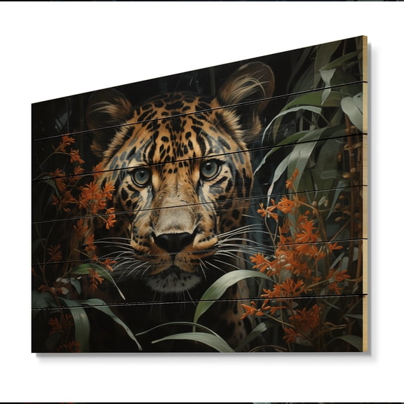 Designart "The Silent Stalk of the Leopard II" Animals Print on Natural Pine Wood