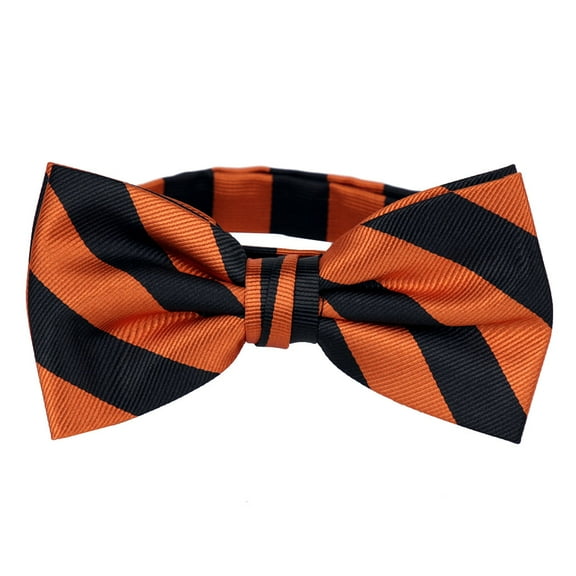 Mens College Striped Pre-Tied Bow Tie - Orange Black